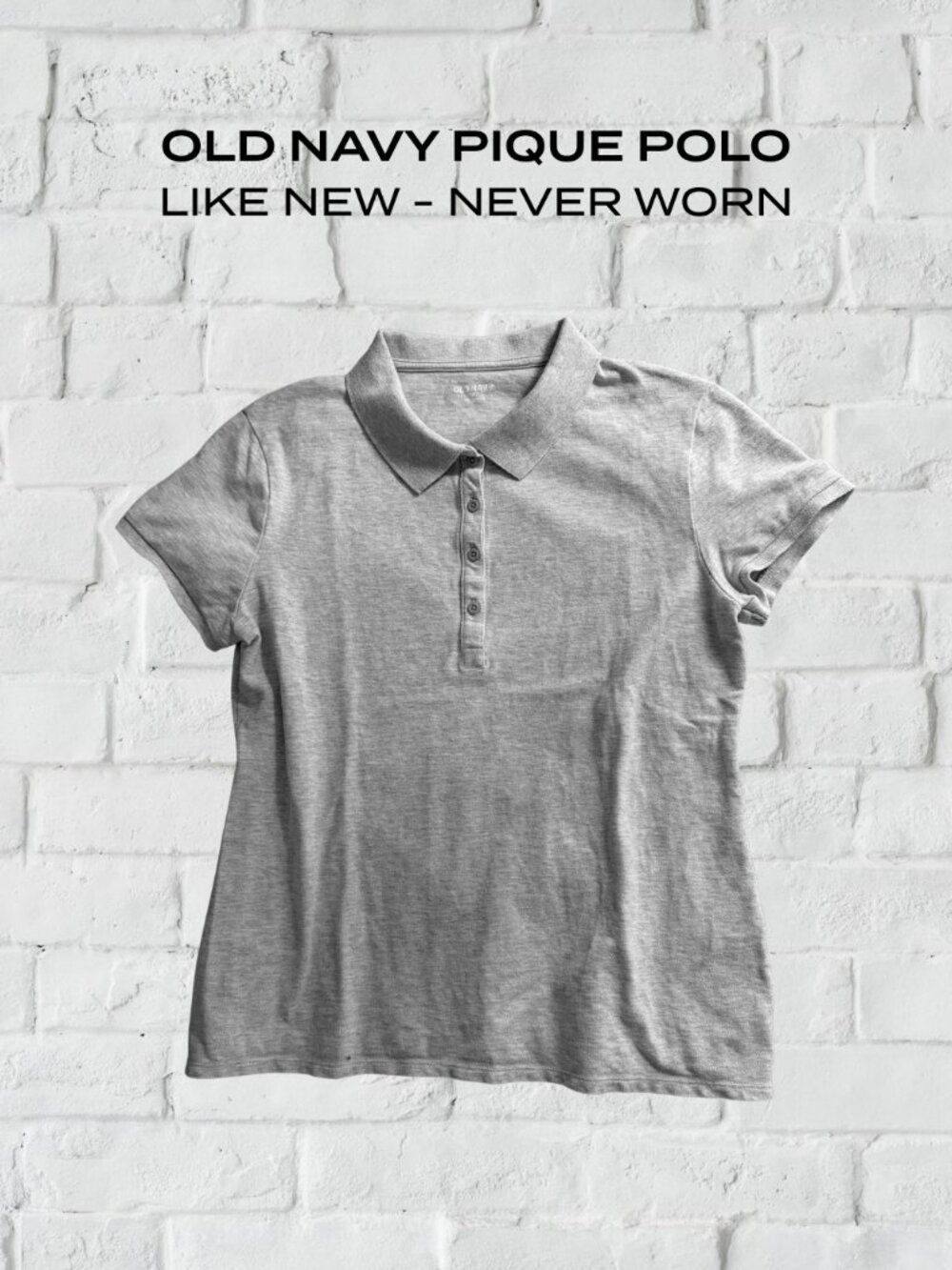 Old Navy White Pique Polo Shirt - Heather Gray Womens Medium (Never Worn)